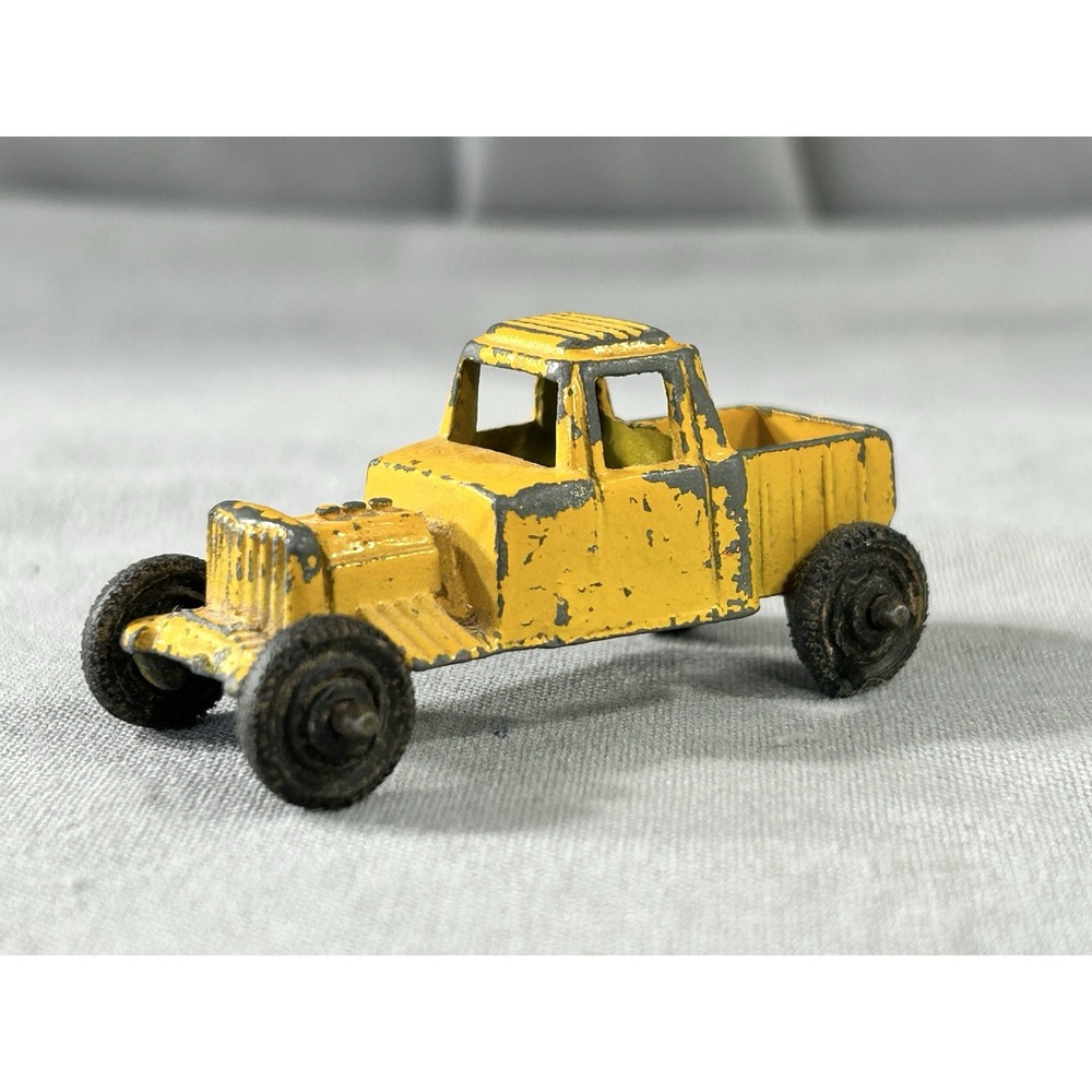 Vintage 60's Tootsietoy hot rod or roadster pickup truck yellow die cast w/wear